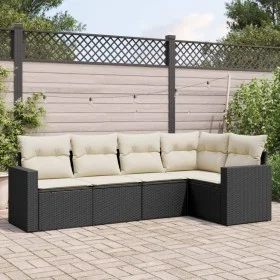 Gartenmöbel-Set, 5-teilig, mit schwarzen Polstern aus synthetischem Rattan. von , Modulare Sofas für den Außenbereich - Ref: ...