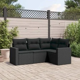 Juego de sofás jardín 4 pzas con cojines ratán sintético negro by , Modular outdoor sofas - Ref: Foro24-3251242, Price: 311,2...