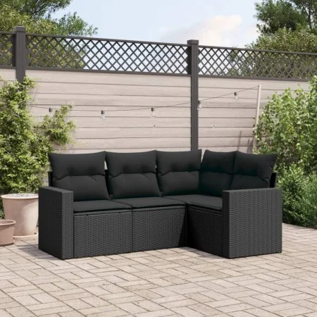 Juego de sofás jardín 4 pzas con cojines ratán sintético negro by , Modular outdoor sofas - Ref: Foro24-3251242, Price: 311,2...