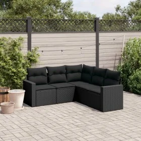 Gartenmöbel-Set, 5-teilig, mit schwarzen Polstern aus synthetischem Rattan. von , Modulare Sofas für den Außenbereich - Ref: ...