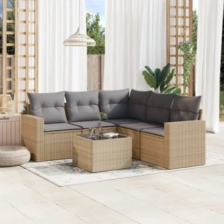Garden sofa set with cushions 6 pieces beige synthetic rattan by , Garden sets - Ref: Foro24-3218949, Price: 375,68 €, Discou...