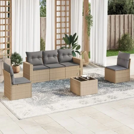 Garden sofa set with cushions 6 pieces beige synthetic rattan by , Modular outdoor sofas - Ref: Foro24-3251136, Price: 399,34...