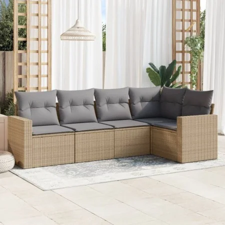 Gartensofa-Set mit Kissen, 5-teilig, beiges synthetisches Rattan von , Gartensets - Ref: Foro24-3218919, Preis: 331,84 €, Rab...