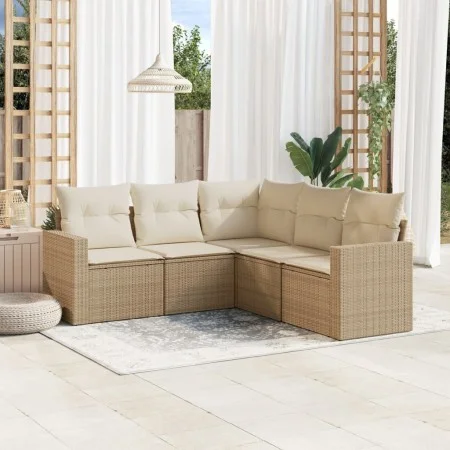 Garden sofa set with cushions 5 pieces beige synthetic rattan by , Garden sets - Ref: Foro24-3218938, Price: 375,06 €, Discou...
