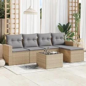 Garden sofa set with cushions 6 pieces beige synthetic rattan by , Modular outdoor sofas - Ref: Foro24-3251236, Price: 398,17...