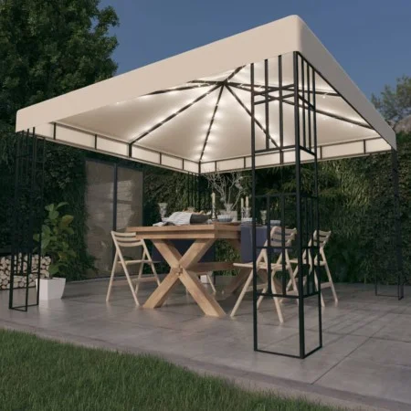 Gazebo with LED strip lights 3x3 m cream by , Tents and gazebos - Ref: Foro24-3070320, Price: 271,33 €, Discount: %