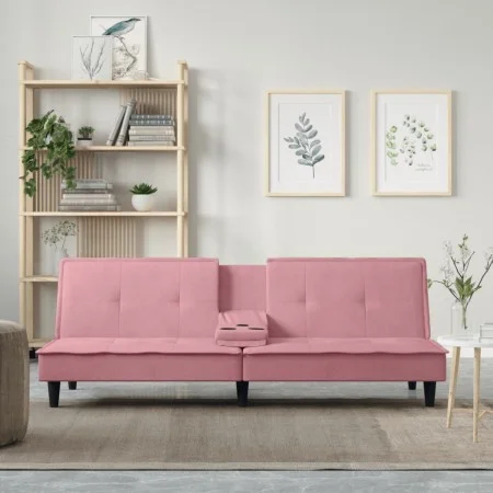 Pink velvet sofa bed with cup holder by , Sofas - Ref: Foro24-351923, Price: 279,34 €, Discount: %