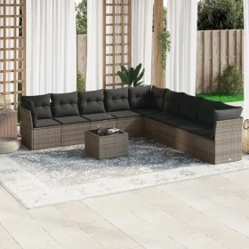 10-teiliges Gartensofa-Set mit grauen synthetischen Rattankissen von , Gartensets - Ref: Foro24-3217790, Preis: 569,23 €, Rab...