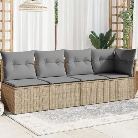 4-Sitzer-Gartensofa mit beigen synthetischen Rattankissen von , Outdoor-Sofas - Ref: Foro24-366088, Preis: 239,34 €, Rabatt: %