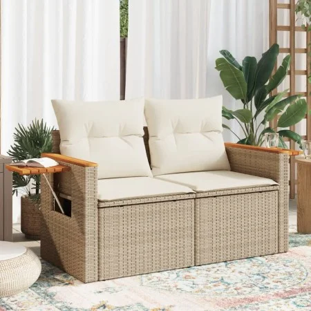 2-Sitzer-Gartensofa mit Kissen, beiges synthetisches Rattan von , Outdoor-Sofas - Ref: Foro24-366083, Preis: 187,88 €, Rabatt: %