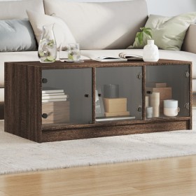 Mesa de centro con puertas de vidrio marrón roble 102x50x42 cm