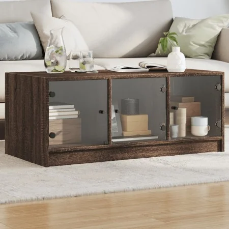 Coffee table with oak brown glass doors 102x50x42 cm by , Coffee table - Ref: Foro24-836419, Price: 80,14 €, Discount: %