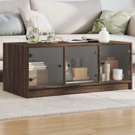 Mesa de centro con puertas de vidrio marrón roble 102x50x42 cm de , Mesas de centro - Ref: Foro24-836419, Precio: 81,15 €, De...