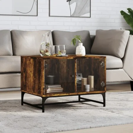 Coffee table with smoked oak glass doors 68.5x50x50 cm by , Coffee table - Ref: Foro24-836543, Price: 47,92 €, Discount: %