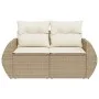 2-seater garden sofa with cushions, beige synthetic rattan by , Outdoor sofas - Ref: Foro24-366062, Price: 229,37 €, Discount: %