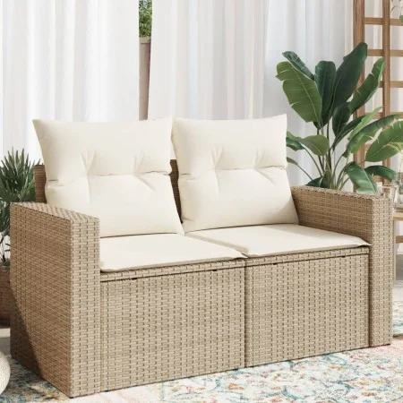 2-seater garden sofa with cushions, beige synthetic rattan by , Outdoor sofas - Ref: Foro24-366060, Price: 173,94 €, Discount: %