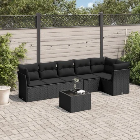 Set de comedor de jardín 7 pzas y cojines ratán sintético negro de , Conjuntos de jardín - Ref: Foro24-3217665, Precio: 455,7...