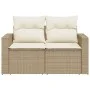 2-seater garden sofa with cushions, beige synthetic rattan by , Outdoor sofas - Ref: Foro24-366078, Price: 179,72 €, Discount: %
