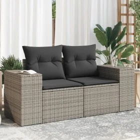 Garden sofa with cushions, 2 seats, synthetic gray rattan by , Outdoor sofas - Ref: Foro24-366143, Price: 174,71 €, Discount: %