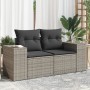 Garden sofa with cushions, 2 seats, synthetic gray rattan by , Outdoor sofas - Ref: Foro24-366143, Price: 171,65 €, Discount: %