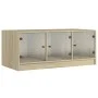 Mesa de centro con puertas de vidrio roble Sonoma 102x50x42 cm de , Mesas de centro - Ref: Foro24-836415, Precio: 77,79 €, De...