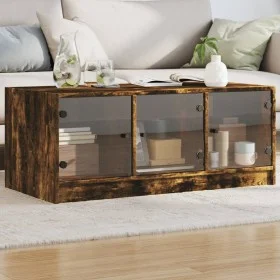 Smoked oak coffee table with glass doors 102x50x42 cm by , Coffee table - Ref: Foro24-836417, Price: 77,80 €, Discount: %