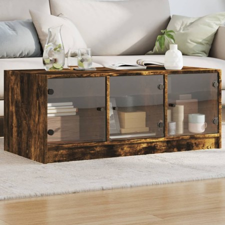 Mesa de centro con puertas de vidrio roble ahumado 102x50x42 cm de , Mesas de centro - Ref: Foro24-836417, Precio: 78,67 €, D...