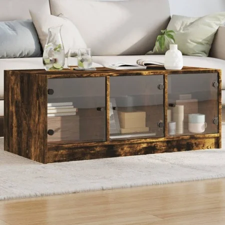 Mesa de centro con puertas de vidrio roble ahumado 102x50x42 cm de , Mesas de centro - Ref: Foro24-836417, Precio: 77,79 €, D...