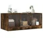 Mesa de centro con puertas de vidrio roble ahumado 102x50x42 cm de , Mesas de centro - Ref: Foro24-836417, Precio: 77,79 €, D...
