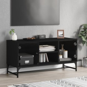 Mueble de TV con puertas de vidrio negro 102x37x50 cm