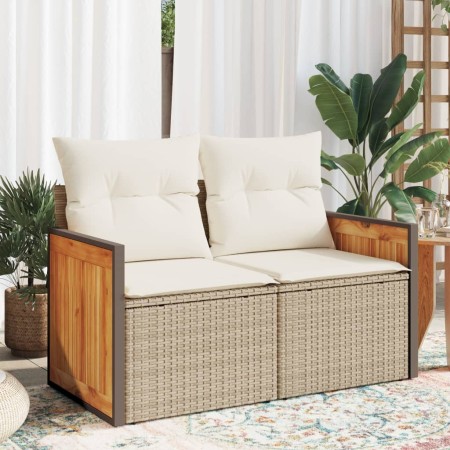 Garden sofa with 2-seater synthetic beige rattan cushions by , Outdoor sofas - Ref: Foro24-366084, Price: 166,94 €, Discount: %