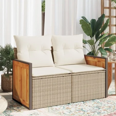 Garden sofa with 2-seater synthetic beige rattan cushions by , Outdoor sofas - Ref: Foro24-366084, Price: 186,72 €, Discount: %
