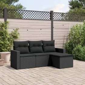 Juego de sofás jardín 4 pzas con cojines ratán sintético negro by , Modular outdoor sofas - Ref: Foro24-3251202, Price: 287,6...