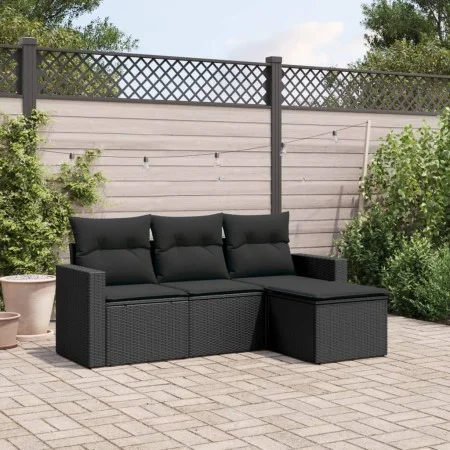 Juego de sofás jardín 4 pzas con cojines ratán sintético negro by , Modular outdoor sofas - Ref: Foro24-3251202, Price: 287,6...