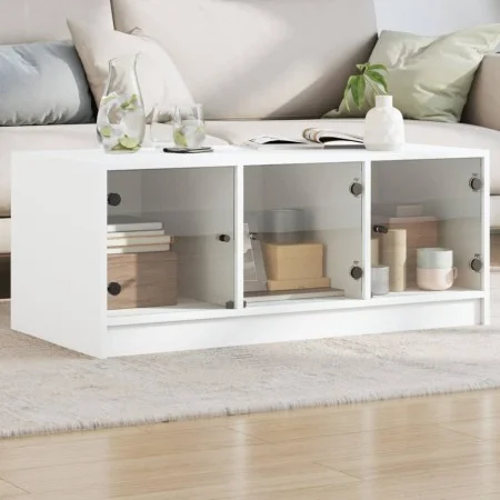 Mesa de centro con puertas de vidrio blanca 102x50x42 cm by , Coffee table - Ref: Foro24-836413, Price: 80,73 €, Discount: %