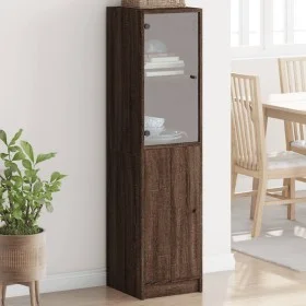 Aparador con puerta de vidrio marrón roble 35x37x142 cm by , Sideboards - Ref: Foro24-836447, Price: 86,99 €, Discount: %