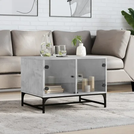 Grauer Beton-Couchtisch mit Glasfronttüren, 68,5x50x50 cm. von , Couchtisch - Ref: Foro24-836542, Preis: 47,92 €, Rabatt: %
