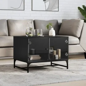 Mesa de centro con puertas de vidrio negra 68,5x50x50 cm by , Coffee table - Ref: Foro24-836540, Price: 49,36 €, Discount: %
