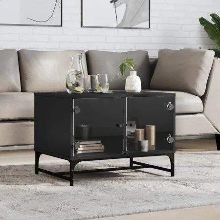 Mesa de centro con puertas de vidrio negra 68,5x50x50 cm by , Coffee table - Ref: Foro24-836540, Price: 49,36 €, Discount: %