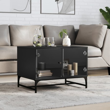 Schwarzer Couchtisch mit Glastüren 68,5x50x50 cm von , Couchtisch - Ref: Foro24-836540, Preis: 49,73 €, Rabatt: %
