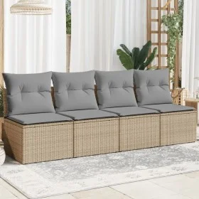 Sofá de jardín de 4 plazas con cojines ratán sintético beige by , Outdoor sofas - Ref: Foro24-366089, Price: 221,53 €, Discou...