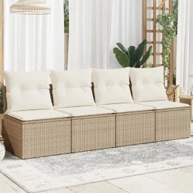 Sofá de jardín de 4 plazas con cojines ratán sintético beige by , Outdoor sofas - Ref: Foro24-366054, Price: 236,83 €, Discou...