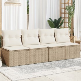 Sofá de jardín de 4 plazas con cojines ratán sintético beige by , Outdoor sofas - Ref: Foro24-366054, Price: 223,52 €, Discou...