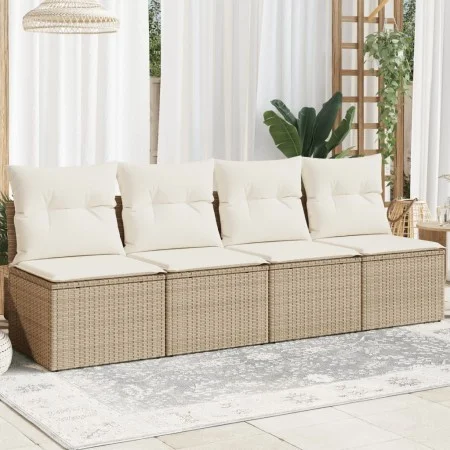 4-Sitzer-Gartensofa mit beigen Polstern aus synthetischem Rattan von , Outdoor-Sofas - Ref: Foro24-366054, Preis: 236,83 €, R...