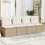 Sofá de jardín de 4 plazas con cojines ratán sintético beige de , Sofás de exterior - Ref: Foro24-366054, Precio: 236,80 €, D...