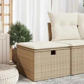 Gartenhocker mit beigem Kissen aus synthetischem Rattan 55x55x37cm. von , Hocker für den Außenbereich - Ref: Foro24-366056, P...