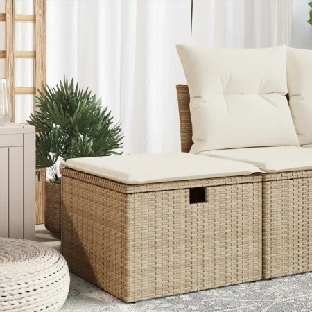 Gartenhocker mit beigem Kissen aus synthetischem Rattan 55x55x37cm. von , Hocker für den Außenbereich - Ref: Foro24-366056, P...