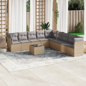 Gartensofa-Set mit beigen Kissen, 10-teilig, synthetisches Rattan von , Gartensets - Ref: Foro24-3217789, Preis: 608,57 €, Ra...