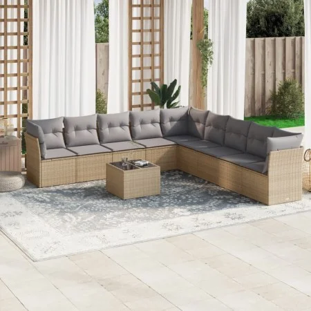 Gartensofa-Set mit beigen Kissen, 10-teilig, synthetisches Rattan von , Gartensets - Ref: Foro24-3217789, Preis: 612,37 €, Ra...