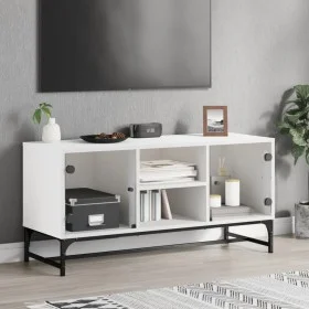 Mueble de TV con puertas de vidrio blanco 102x37x50 cm de , Muebles TV - Ref: Foro24-836532, Precio: 49,42 €, Descuento: %